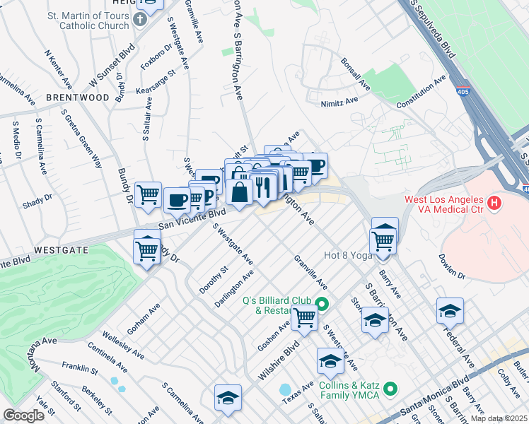 map of restaurants, bars, coffee shops, grocery stores, and more near in Los Angeles
