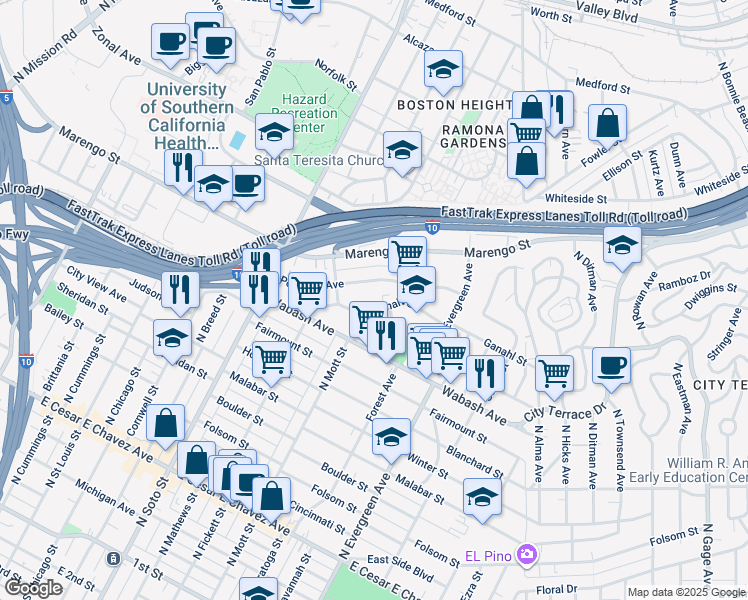 map of restaurants, bars, coffee shops, grocery stores, and more near 2611 Ganahl Street in Los Angeles