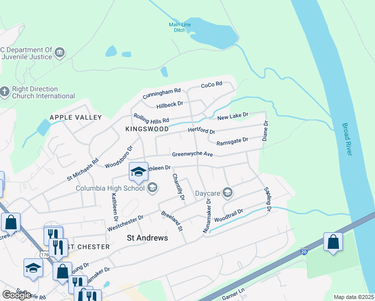 map of restaurants, bars, coffee shops, grocery stores, and more near 1937 Greenwyche Avenue in Columbia