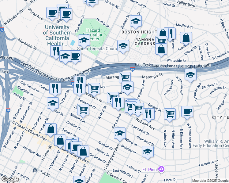 map of restaurants, bars, coffee shops, grocery stores, and more near 2611 Ganahl Street in Los Angeles