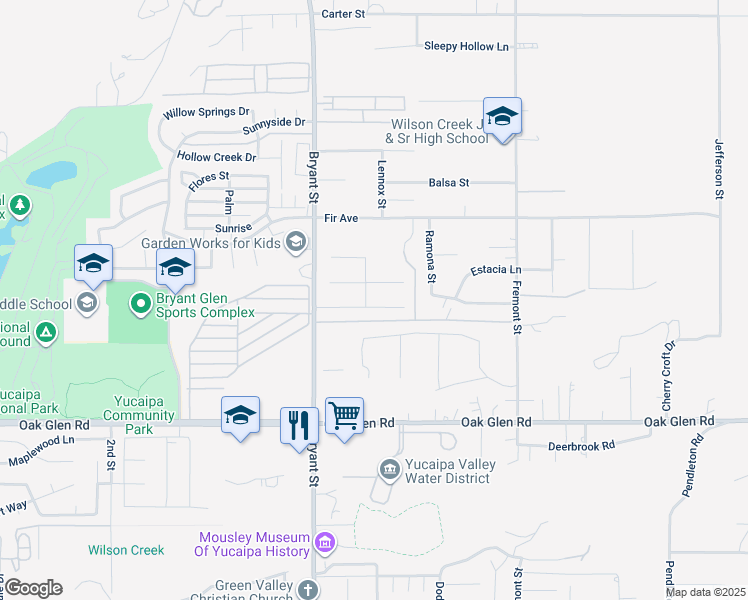 map of restaurants, bars, coffee shops, grocery stores, and more near 35418 Schafer Ranch Road in Yucaipa