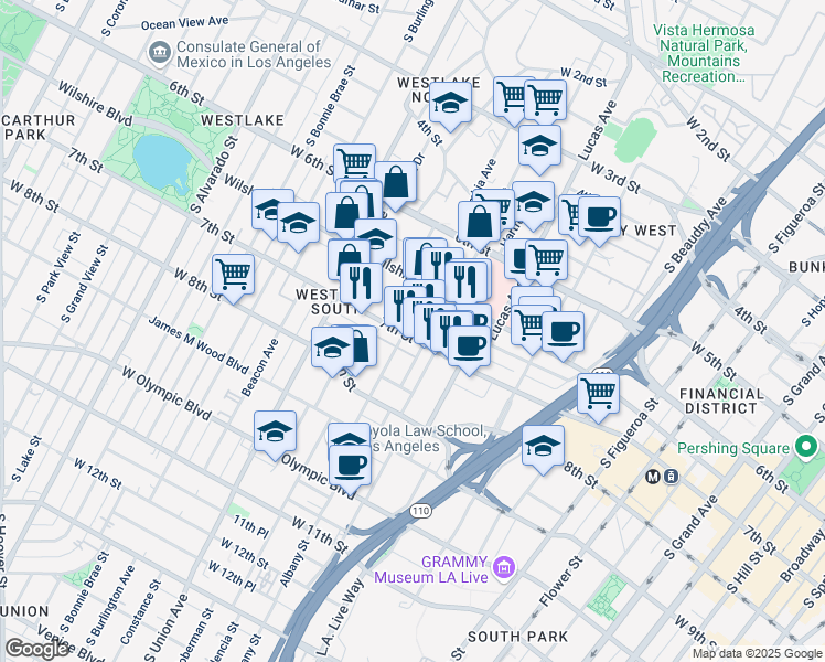 map of restaurants, bars, coffee shops, grocery stores, and more near 685 Witmer Street in Los Angeles
