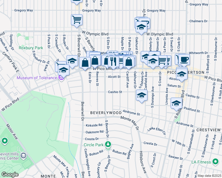 map of restaurants, bars, coffee shops, grocery stores, and more near in Los Angeles