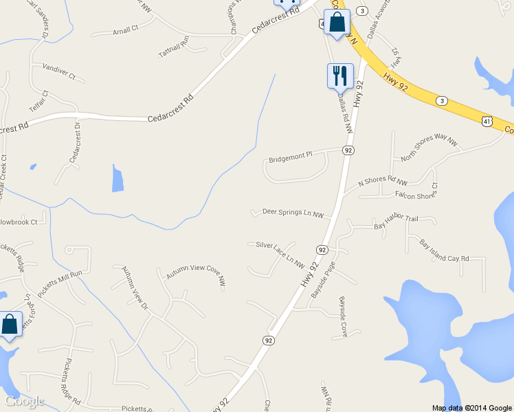 map of restaurants, bars, coffee shops, grocery stores, and more near 4006 Deer Springs Trace Northwest in Acworth