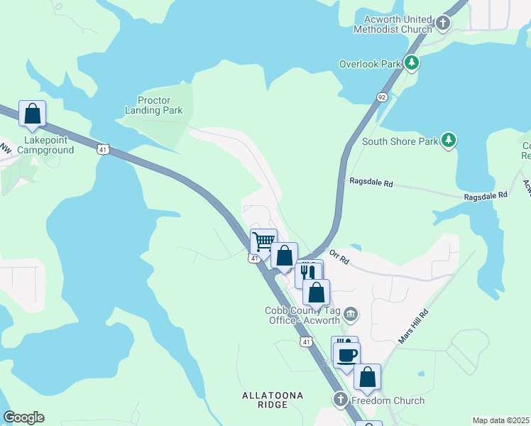 map of restaurants, bars, coffee shops, grocery stores, and more near 3949 Abernathy Farm Way Northwest in Acworth