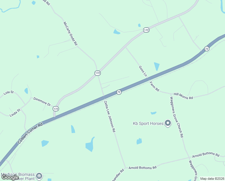 map of restaurants, bars, coffee shops, grocery stores, and more near 3284 Georgia 72 in Colbert