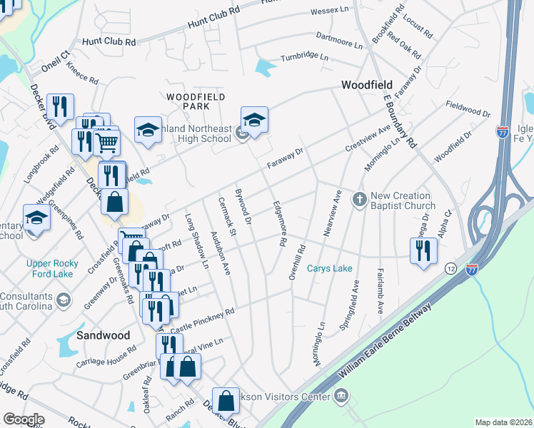 map of restaurants, bars, coffee shops, grocery stores, and more near 1514 Wynnewood Road in Columbia