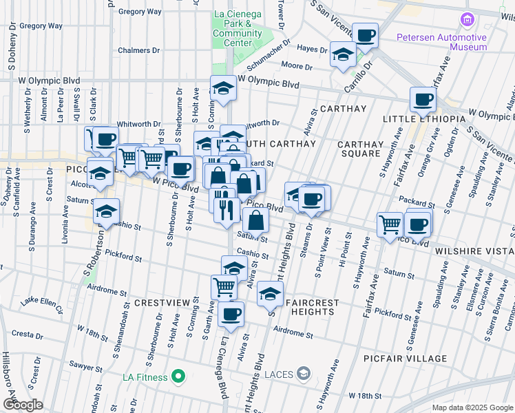map of restaurants, bars, coffee shops, grocery stores, and more near 6116 West Pico Boulevard in Los Angeles