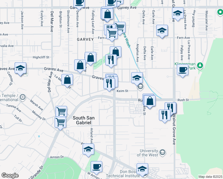 map of restaurants, bars, coffee shops, grocery stores, and more near 2120 San Gabriel Boulevard in Rosemead