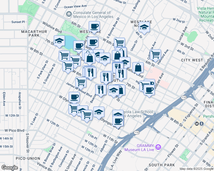 map of restaurants, bars, coffee shops, grocery stores, and more near in Los Angeles