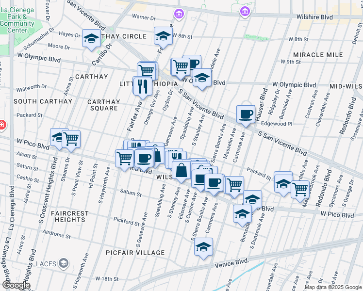 map of restaurants, bars, coffee shops, grocery stores, and more near 1252 Spaulding Avenue in Los Angeles