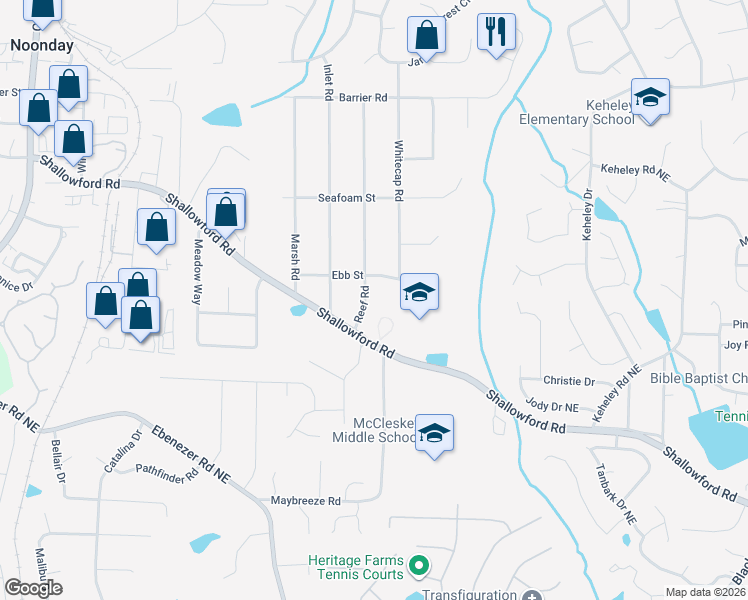 map of restaurants, bars, coffee shops, grocery stores, and more near 4214 Reef Road in Marietta