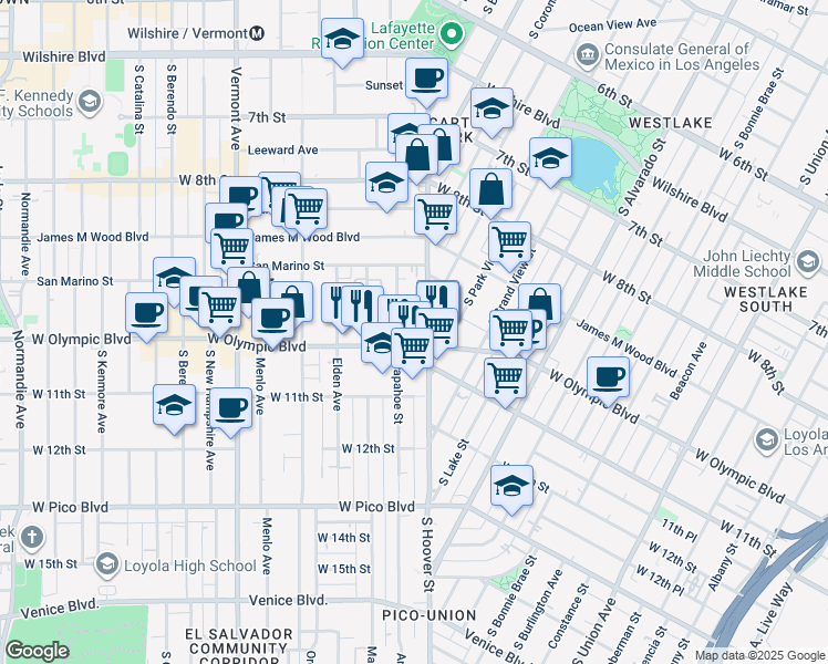 map of restaurants, bars, coffee shops, grocery stores, and more near 977 Arapahoe Street in Los Angeles