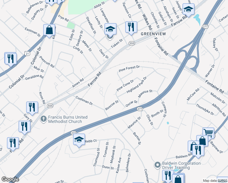 map of restaurants, bars, coffee shops, grocery stores, and more near 3820 Martin Street in Columbia