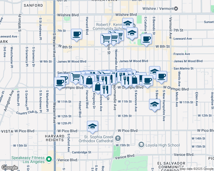 map of restaurants, bars, coffee shops, grocery stores, and more near in Los Angeles