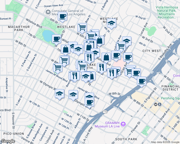 map of restaurants, bars, coffee shops, grocery stores, and more near 1527 Cambria Street in Los Angeles