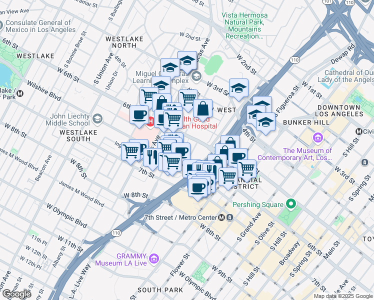 map of restaurants, bars, coffee shops, grocery stores, and more near in Los Angeles