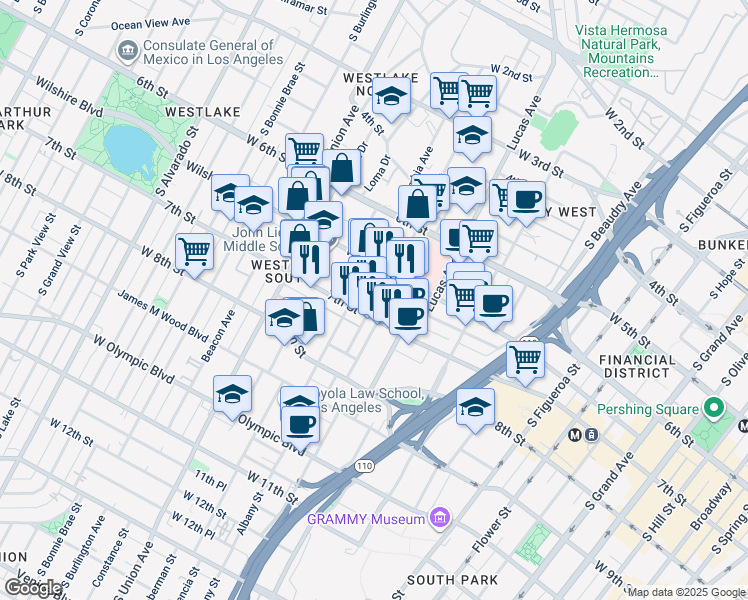 map of restaurants, bars, coffee shops, grocery stores, and more near 685 Witmer Street in Los Angeles