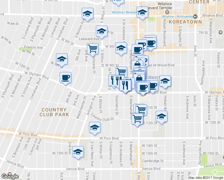map of restaurants, bars, coffee shops, grocery stores, and more near in Los Angeles