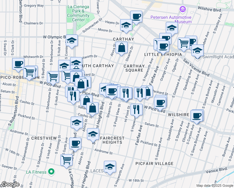 map of restaurants, bars, coffee shops, grocery stores, and more near in Los Angeles