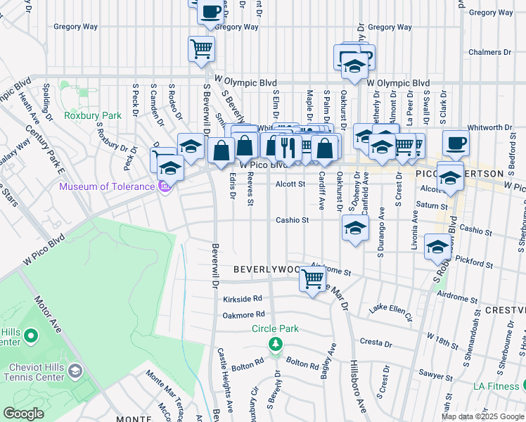 map of restaurants, bars, coffee shops, grocery stores, and more near in Los Angeles