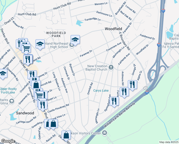 map of restaurants, bars, coffee shops, grocery stores, and more near 1604 Sigma Court in Columbia