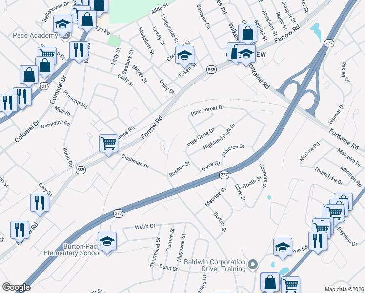 map of restaurants, bars, coffee shops, grocery stores, and more near 3820 Martin Street in Columbia