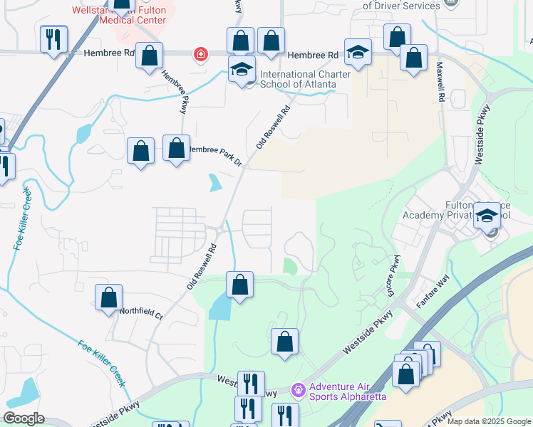 map of restaurants, bars, coffee shops, grocery stores, and more near 1074 Heyward Way in Alpharetta