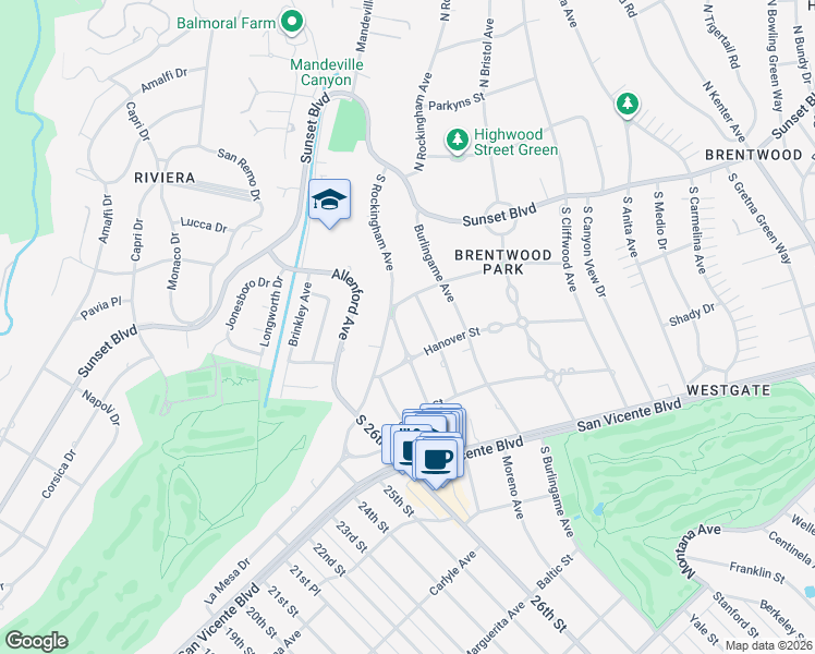 map of restaurants, bars, coffee shops, grocery stores, and more near 222 Avondale Avenue in Los Angeles