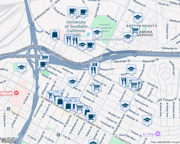 map of restaurants, bars, coffee shops, grocery stores, and more near 2315 Barlow Street in Los Angeles