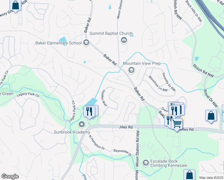 map of restaurants, bars, coffee shops, grocery stores, and more near 4029 Dorchester Walk in Kennesaw