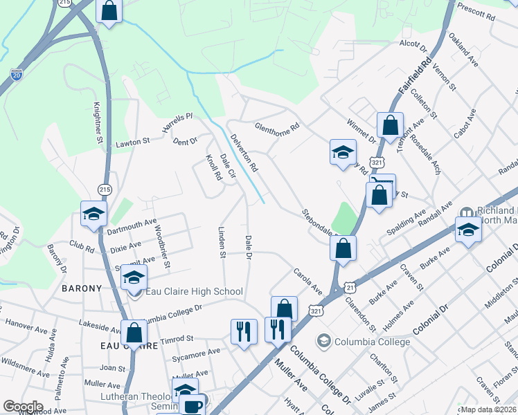 map of restaurants, bars, coffee shops, grocery stores, and more near 4914 Pinner Road in Columbia