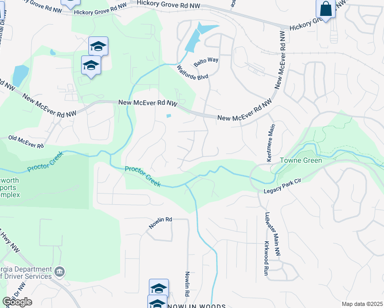 map of restaurants, bars, coffee shops, grocery stores, and more near 4019 Forest Grove Pass Northwest in Acworth