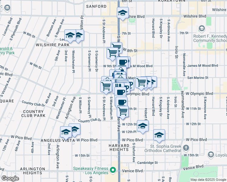 map of restaurants, bars, coffee shops, grocery stores, and more near in Los Angeles