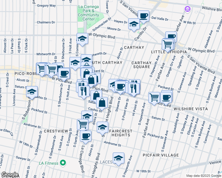 map of restaurants, bars, coffee shops, grocery stores, and more near in Los Angeles
