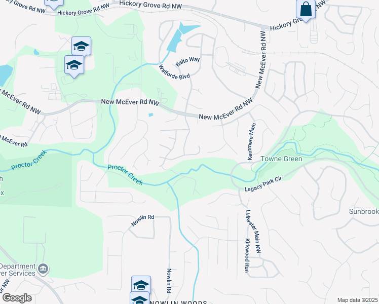 map of restaurants, bars, coffee shops, grocery stores, and more near 3148 Forest Grove Trail in Acworth