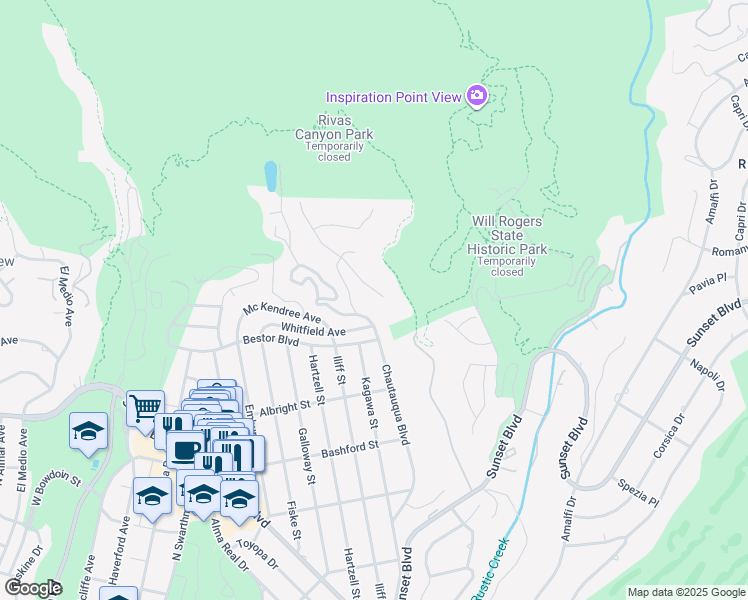 map of restaurants, bars, coffee shops, grocery stores, and more near 1297 Marinette Road in Los Angeles