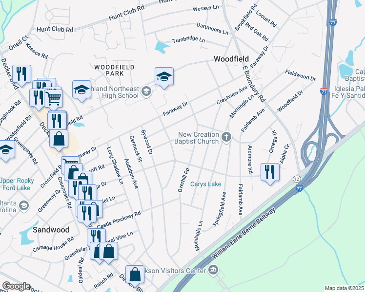map of restaurants, bars, coffee shops, grocery stores, and more near 1604 Sigma Court in Columbia