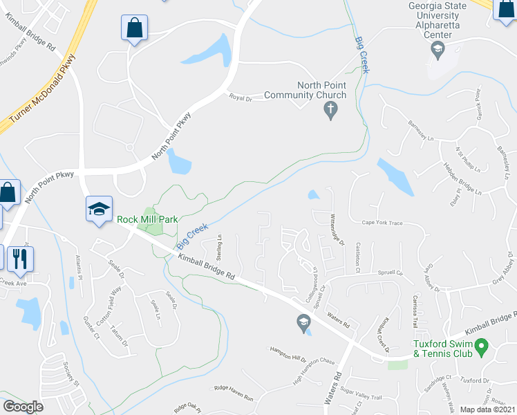 map of restaurants, bars, coffee shops, grocery stores, and more near 335 Snowgoose Court in Alpharetta