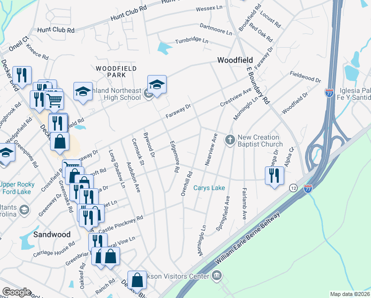 map of restaurants, bars, coffee shops, grocery stores, and more near 1604 Sigma Court in Columbia