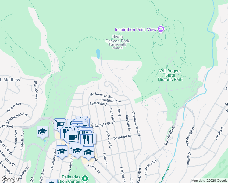 map of restaurants, bars, coffee shops, grocery stores, and more near 1300 Chautauqua Boulevard in Los Angeles