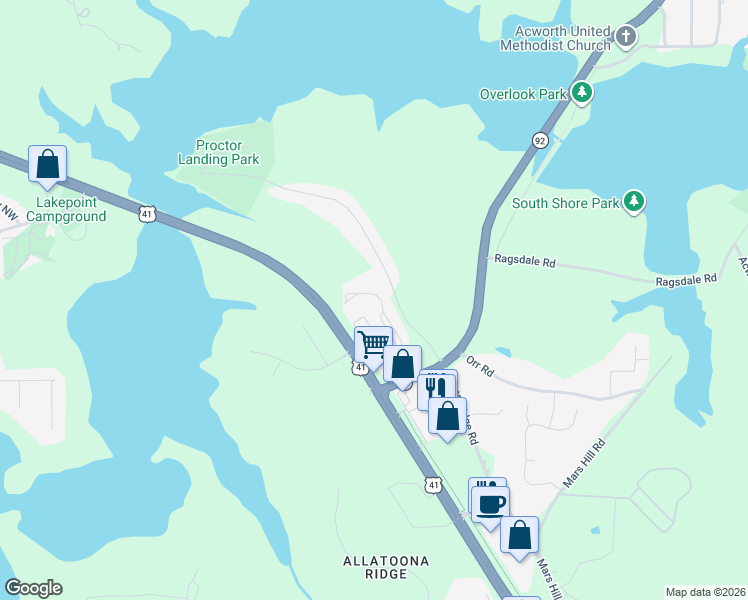map of restaurants, bars, coffee shops, grocery stores, and more near 3953 Abernathy Farm Way Northwest in Acworth