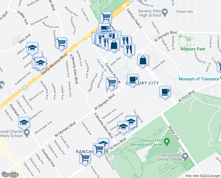 map of restaurants, bars, coffee shops, grocery stores, and more near 10317 Lauriston Avenue in Los Angeles
