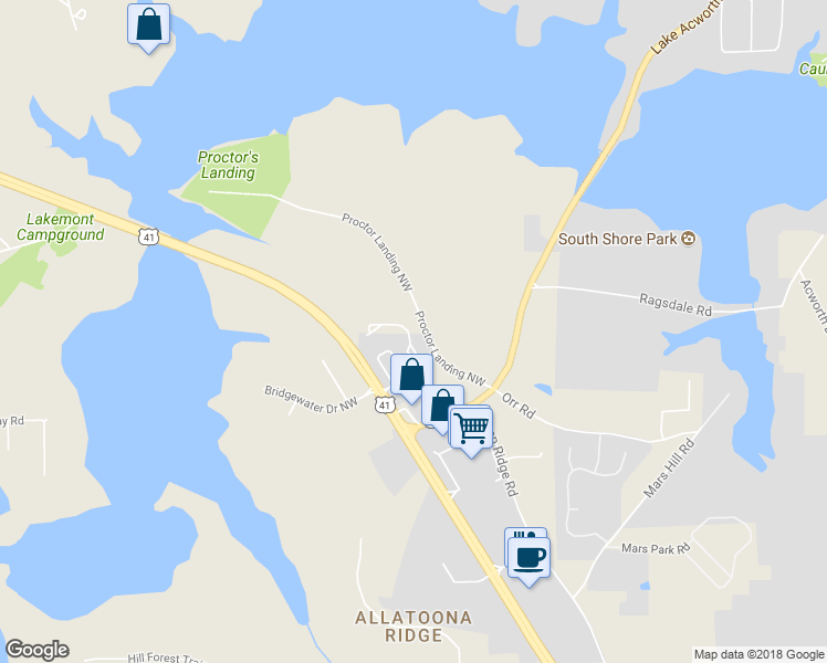 map of restaurants, bars, coffee shops, grocery stores, and more near 3950 Abernathy Farm Way Northwest in Acworth