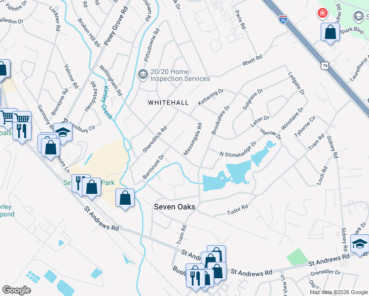 map of restaurants, bars, coffee shops, grocery stores, and more near 305 Massingale Road in Columbia