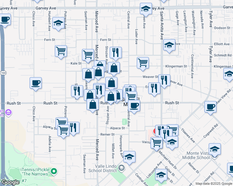 map of restaurants, bars, coffee shops, grocery stores, and more near 2110 Edwards Avenue in South El Monte