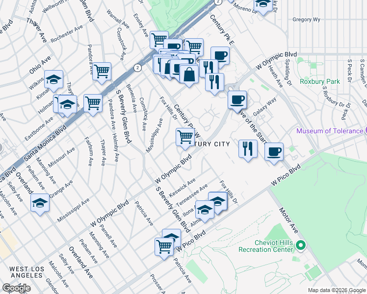 map of restaurants, bars, coffee shops, grocery stores, and more near 10317 Lauriston Avenue in Los Angeles