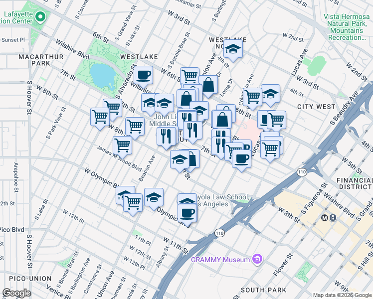 map of restaurants, bars, coffee shops, grocery stores, and more near 1531 Cambria Street in Los Angeles