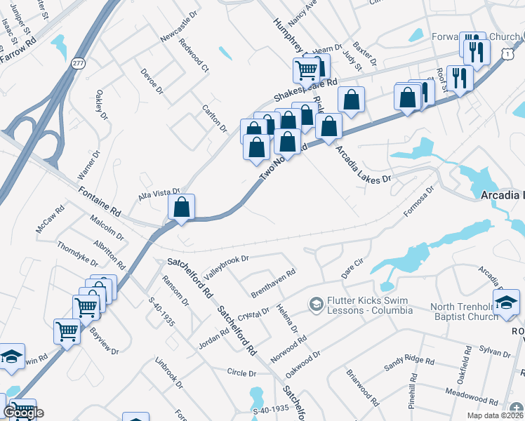 map of restaurants, bars, coffee shops, grocery stores, and more near 5842 Spring Court in Columbia