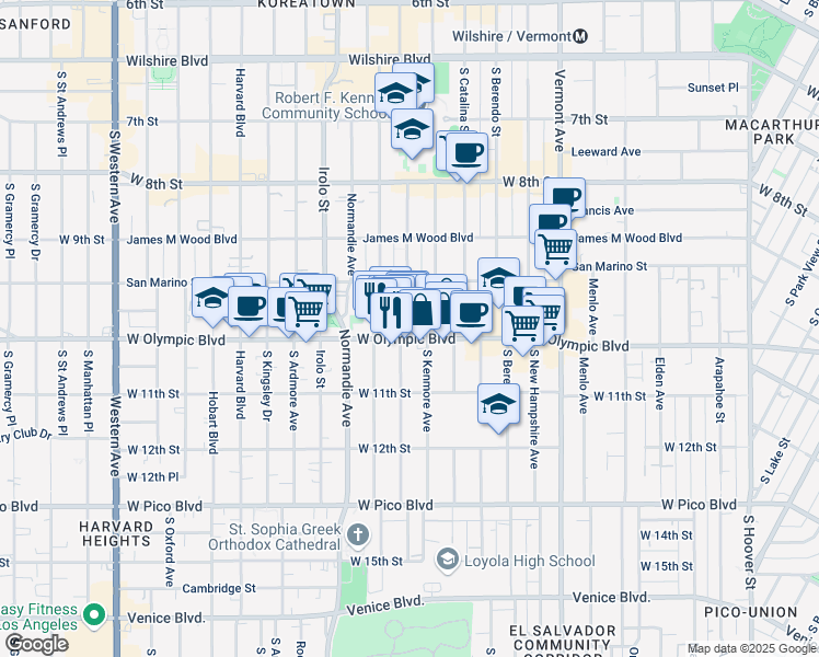 map of restaurants, bars, coffee shops, grocery stores, and more near in Los Angeles